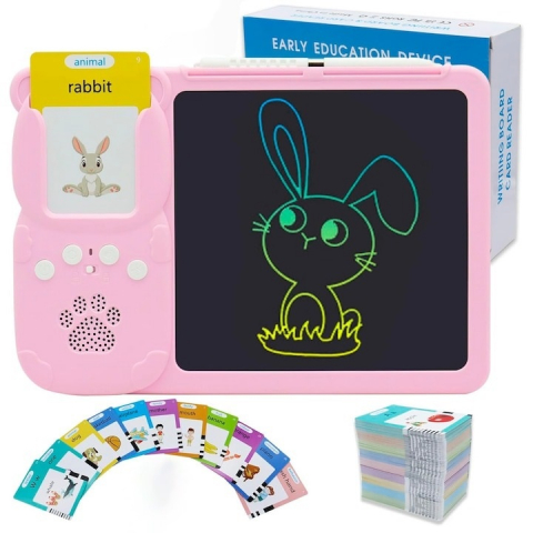 Alte jucarii copii - Joc educativ cu tableta de 8.5 inch pentru copii 3-7 ani, invatare engleza, asociere 224 cuvinte cu imagini - Roz