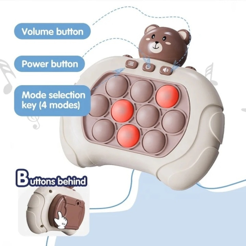 Joc electronic educativ pentru copii, Pop It Maxlife MXPS-100, 4 functii interactive, lumini si sunete, model Ursulet Alb-Maro – jucarie portabila pentru dezvoltarea atentiei si coordonarii [5]