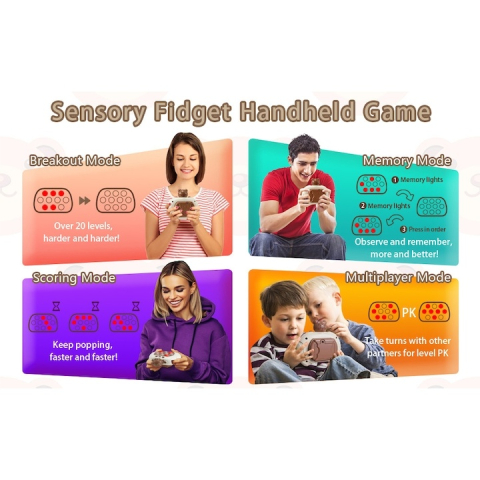 Joc electronic educativ pentru copii, Pop It Maxlife MXPS-100, 4 functii interactive, lumini si sunete, model Ursulet Alb-Maro – jucarie portabila pentru dezvoltarea atentiei si coordonarii [2]