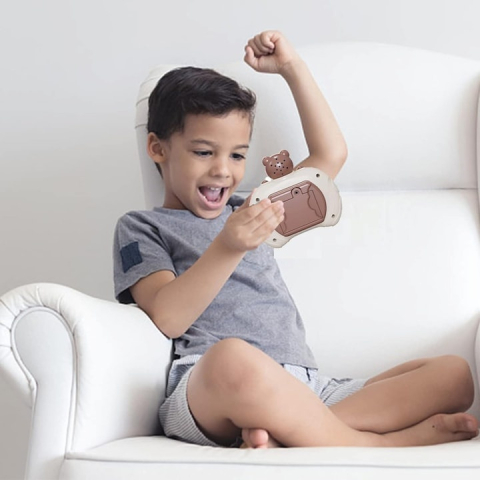 Joc electronic educativ pentru copii, Pop It Maxlife MXPS-100, 4 functii interactive, lumini si sunete, model Ursulet Alb-Maro – jucarie portabila pentru dezvoltarea atentiei si coordonarii [9]