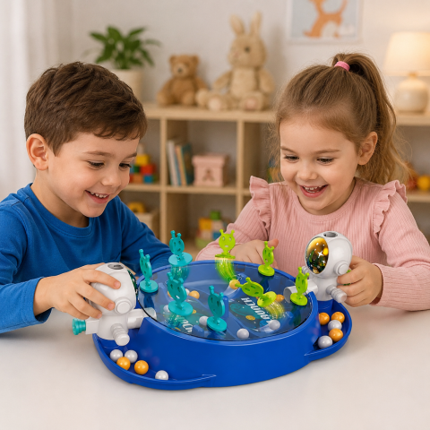 Joc interactiv pentru copii, albastru, 19 x 7 x 11.3 cm, masa cu astronauti, 2 jucatori, mecanic, portabil, din ABS, +5 ani [4]