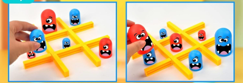 Joc Interactiv Tic Tac Toe Gobble, 18 Piese, 2 Jucatori, Joc Educativ de Strategie si Logica pentru Copii +3 Ani, 21.5 x 4 x 10 cm, Albastru/Rosu [1]
