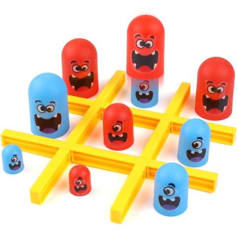 JOCURI ȘI JUCĂRII - Joc Interactiv Tic Tac Toe Gobble, 18 Piese, 2 Jucatori, Joc Educativ de Strategie si Logica pentru Copii +3 Ani, 21.5 x 4 x 10 cm, Albastru/Rosu