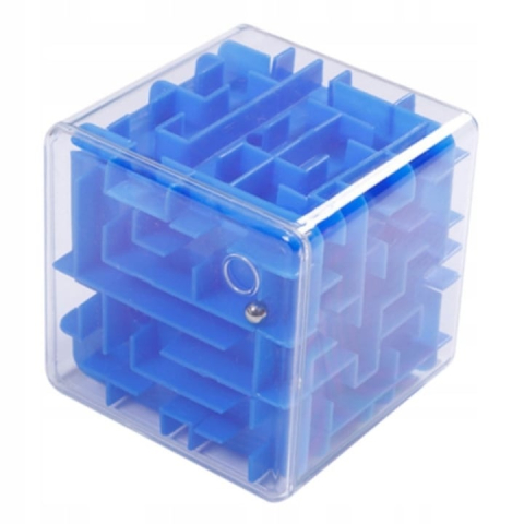 Joc labirint tip cub, roz, albastru sau galben, 3.7 x 3.7 x 3.7 cm, labirint 3d cu bila metalica, joc educativ de indemanare pentru copii 3+ ani [4]