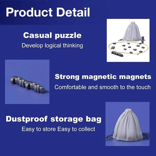 Joc magnetic de strategie cu 20 piese, pentru 1-4 jucatori, pietre magnetice, snur delimitare si sac de depozitare, negru [2]