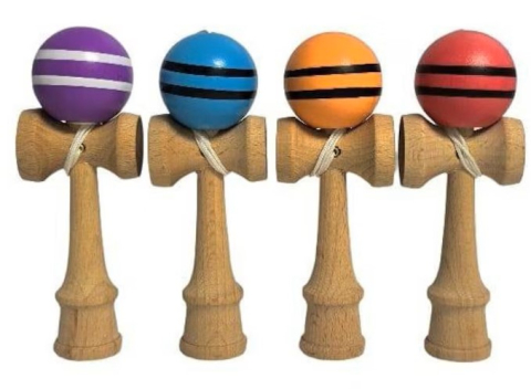 JOCURI ȘI JUCĂRII - Joc mini Kendama multicolor 12 cm din lemn, bila cu snur