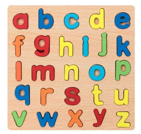 JOCURI ȘI JUCĂRII - Joc Montessori din lemn cu alfabet, multicolor, 26 litere, puzzle educativ pentru invatarea literelor, dezvoltarea atentiei si coordonarii