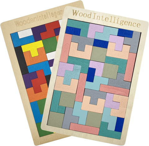 Joc puzzle pentru copii, tetris, educativ, 40 piese, lemn, culori pastelate, 3+ ani, 26.5 x 17.7 cm [3]