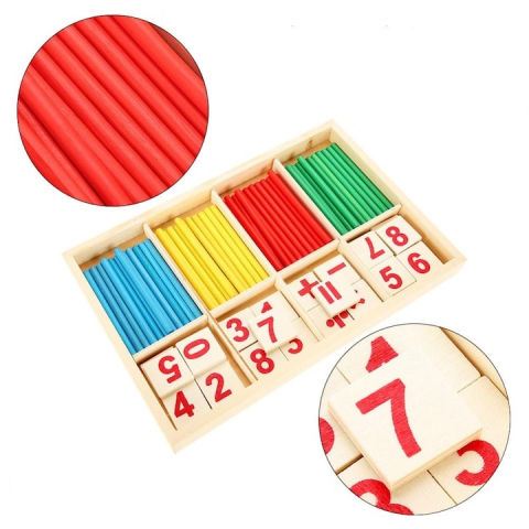 Jocul numerelor din lemn, Montessori, pentru invatarea operatiilor matematice, 2-4 jucatori, 52 betisoare, cifre, semne matematice si suport din lemn, 5-8 ani [4]