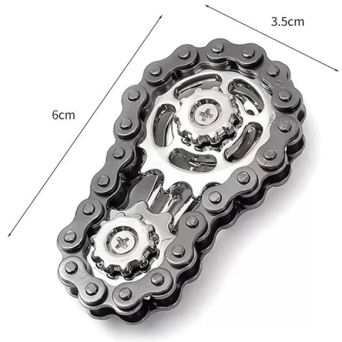 Jucarie antistres argintie 6 x 3.5 cm, fidget metalic cu lant tip bicicleta si mecanism rotativ, accesoriu compact pentru dexteritate si relaxare [4]