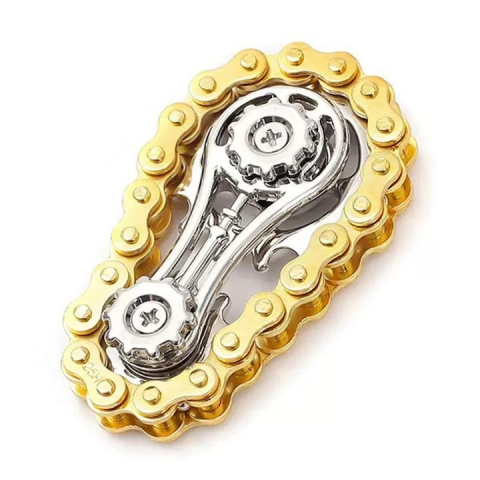 JOCURI ȘI JUCĂRII - Jucarie antistres aurie 6 x 3.5 cm, fidget metalic cu lant tip bicicleta si mecanism rotativ, accesoriu compact pentru relaxare si dexteritate