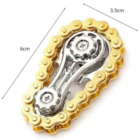 Jucarie antistres aurie 6 x 3.5 cm, fidget metalic cu lant tip bicicleta si mecanism rotativ, accesoriu compact pentru relaxare si dexteritate [1]