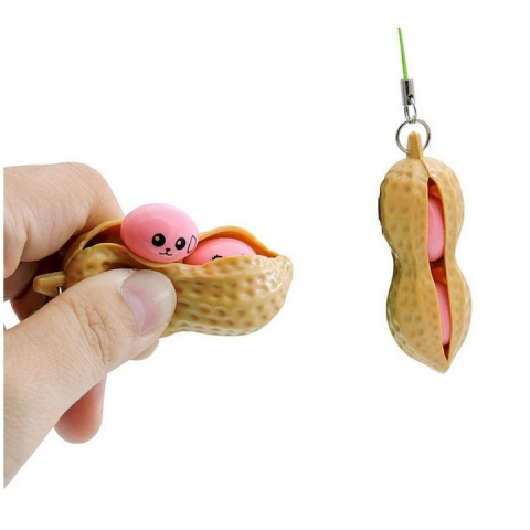 Jucarie antistres, fidget, model aluna, tip breloc, plastic si silicon, 6 x 1.8 cm, crem/roz [2]