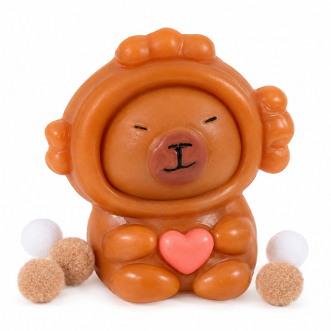 JOCURI ȘI JUCĂRII - Jucarie antistres squishy maro 7,5 x 6,5 cm, Capybara cu inimioara