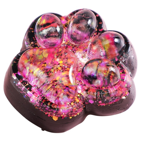 Alte jucarii copii - Jucarie fidget senzoriala  pernuta labuta de pisica cu glitter, textura moale, efect de revenire lenta, antistres si relaxare, 6.5 x 6 cm, roz