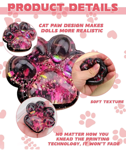 Jucarie fidget senzoriala  pernuta labuta de pisica cu glitter, textura moale, efect de revenire lenta, antistres si relaxare, 6.5 x 6 cm, roz [1]