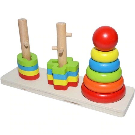Jucării lego - Jucarie educativa pentru bebelusi din lemn,copac curcubeu cu cercuri si forme , Multicolor