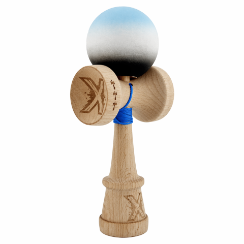 Kendama din lemn profesionala 18 cm, bila rubber grip, joc coordonare si antistres, copii si adulti, albastru gri negru [3]