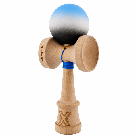 Kendama din lemn profesionala 18 cm, bila rubber grip, joc coordonare si antistres, copii si adulti, albastru gri negru [4]