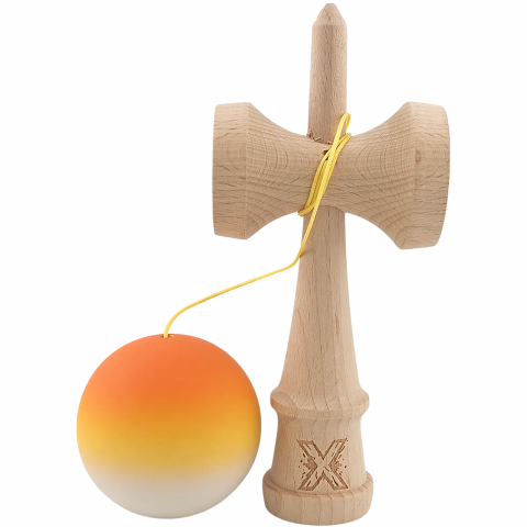 Kendama din lemn profesionala 18 cm, bila rubber grip, joc coordonare si antistres, copii si adulti, portocaliu galben alb [1]