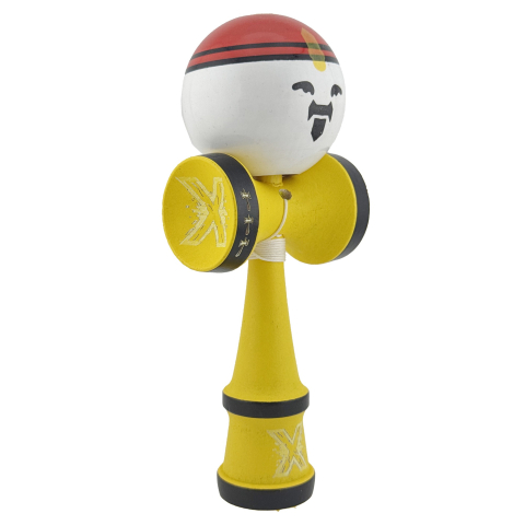 Kendama profesionala Big Cups V2 Super Sticky, model Rege, rulment metalic, lemn rezistent, ata 55 cm, 18.5 cm, galben [1]