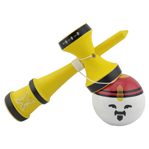 Kendama profesionala Big Cups V2 Super Sticky, model Rege, rulment metalic, lemn rezistent, ata 55 cm, 18.5 cm, galben [2]