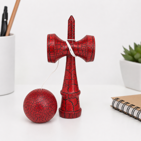 Kendama rosu-negru 18 cm din lemn cu bila si snur [1]