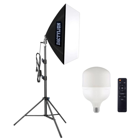 Kit 1 softbox inaltime ajustabila max. 200 cm, 1 bec LED 120W, 2700-7500K, telecomanda
