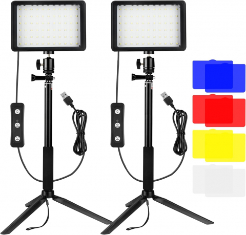 Panouri Led - Kit 2 mini panouri LED Neewer, lumina ajustabila din filtre, cap bila 360 grade inclus, trepiezi-stativi reglabili 116 cm, 8 filtre de culoare multicolore