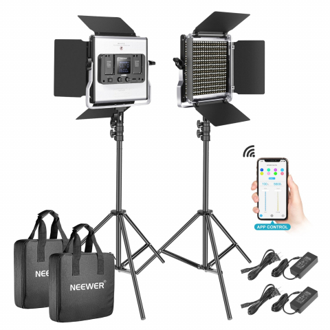 Panouri Led - Kit 2 Panouri Neewer Bi color 530 LED, trepiezi 200 cm, cabluri alimentare, gentute transport