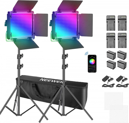 Panouri Led - Kit 2 Panouri Neewer RGB,450 LED,trepiezi 200 cm,4 baterii + 4 incarcatori,geanta transport