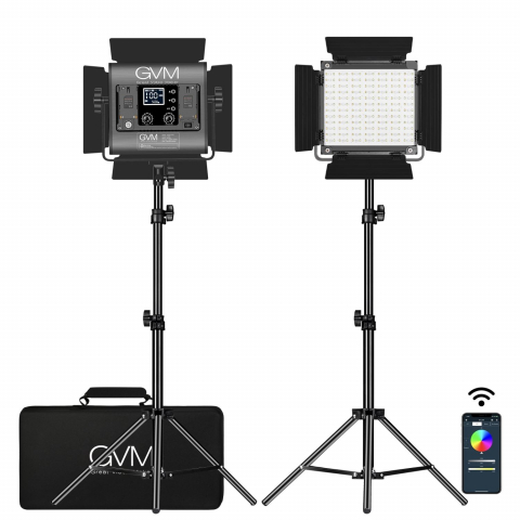 Kit 2 Panouri RGB, GVM 800D, 252 LED, trepiezi 200 cm inclusi, geanta transport si accesorii [1]