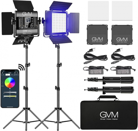ECHIPAMENTE FOTO - Kit 2 Panouri RGB, GVM 800D, 252 LED, trepiezi 200 cm inclusi, geanta transport si accesorii