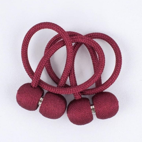 Kit 2 prinderi magnetice pentru perdele si draperii, snur decorativ impletit, 44 cm, rosu bordo [4]