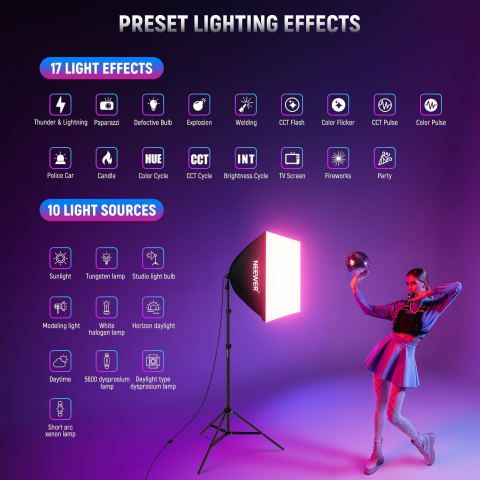 Kit 2 softbox Neewer, becuri LED RGB 24W, trepiezi 200 cm, geanta transport, control prin aplicatie [4]