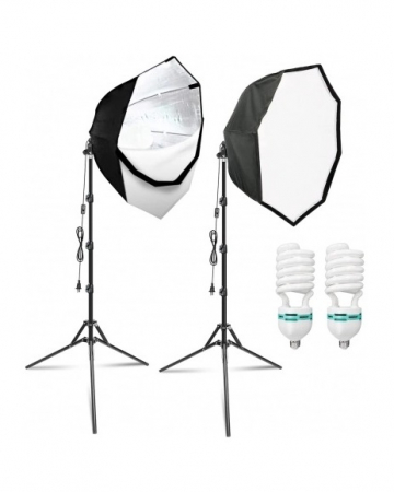 Lumini pentru studio - Kit de 2 softboxuri octagonale, 2 trepiezi reglabili 200 cm, 2 becuri 150W