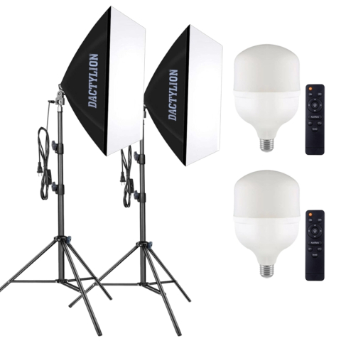 ECHIPAMENTE FOTO - Kit 2 softboxuri 70x50 cm, 2 becuri LED 120W 2700K-7500K, telecomanda control, stative reglabile 200 cm