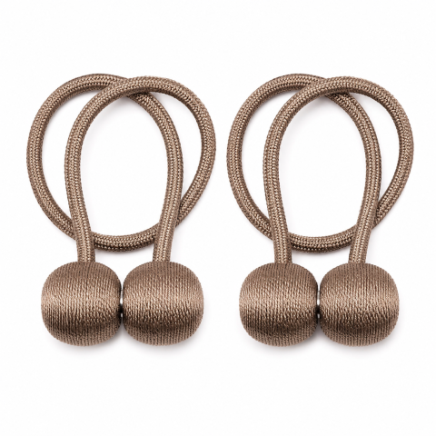 Magneti draperii - Kit 2 suporturi magnetice pentru perdele, snur decorativ impletit, magnet puternic, 44 cm, cappucino