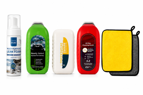 Kit complet curatare geamuri si interior auto, 6 piese, degresant, spuma activa, 2 perii si 2 lavete microfibra [1]