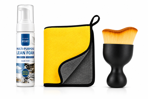 ARTICOLE AUTO - Kit curatare auto premium cu perie detailing, laveta microfibra si spuma activa 200 ml