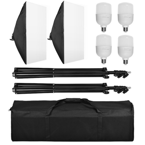 Kit de 2 softboxuri, 2 trepiezi reglabili 200 cm, 4 becuri LED 25W, geanta de transport inclusa [1]