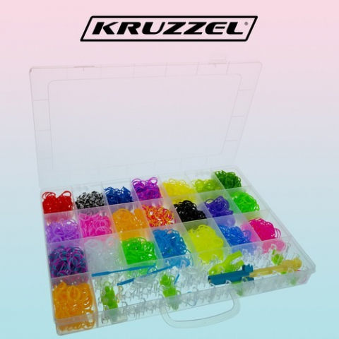 Kit de confectionare bratari, 22 culori benzi de cauciuc, 4400 piese, crosete, carlige, razboi de cusut, 34x25x4  cm, Multicolor [1]