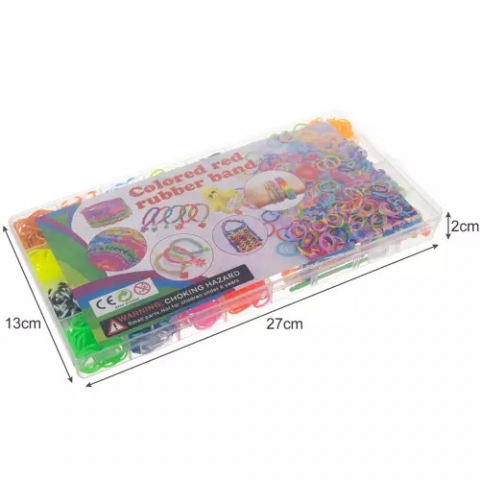 Kit de confectionare bratari, 23 culori benzi de cauciuc, 1500 piese, carlige, carabine, margele, pandantive si litere 27x13x2 cm - Multicolor [2]