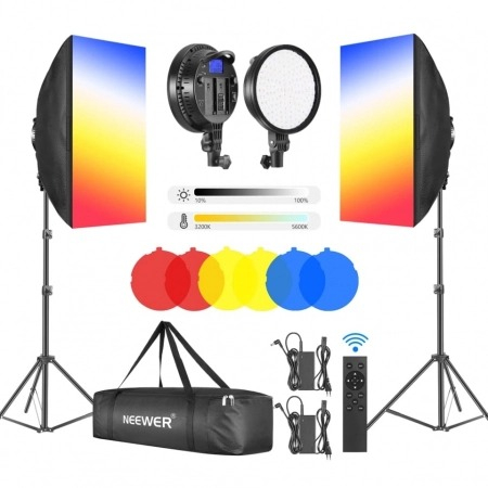 Panouri Led - Kit foto studio,2 lumini softbox,2 panouri LED 48W,6 filtre de culoare + geanta transport