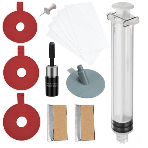 Kit de reparatii pentru parbriz auto, 14 piese, pentru indepartarea aschiilor si zgarieturilor minore, protectie impotriva fisurilor ulterioare