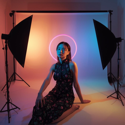 Kit de studio complet 4 trepiezi 200cm, 2 becuri 150w 5500k, 2 becuri led 50w RGB cu telecomanda, 2 softboxuri, 2 umbrele fundal verde si 2 genti de transport [9]