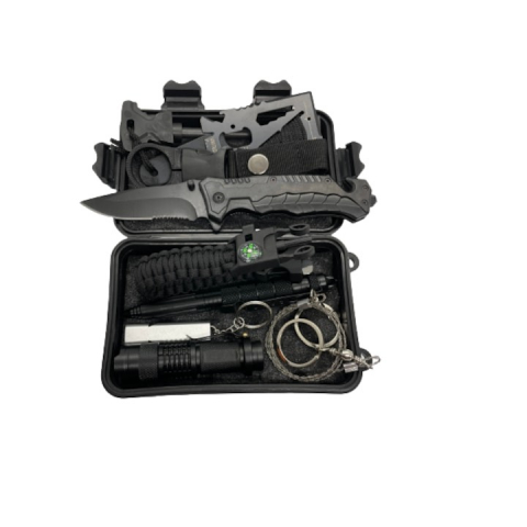 SPORT ȘI ACTIVITĂȚI - Kit de supravietuire, multifunctional, 9in1, ideal pentru pentru camping, drumetii, 11 x 16.5 x 5 cm, negru