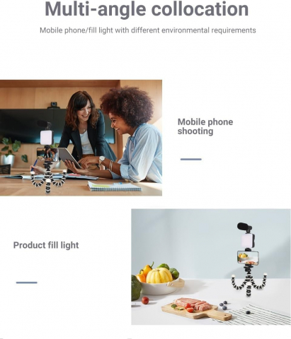 Kit de vlogging pentru telefon camera, trepied flexibil, panou LED, suport telefon si microfon [7]