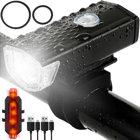 Faruri LED - Kit far si stop bicicleta,LED, reincarcabile USB, 1200 mAh, rezistente la apa