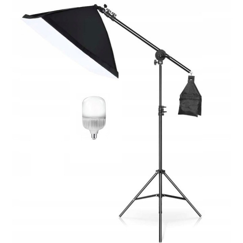 ECHIPAMENTE FOTO - Softbox cu macara ajustabila, trepied reglabil 200 cm, bec foto LED 20W